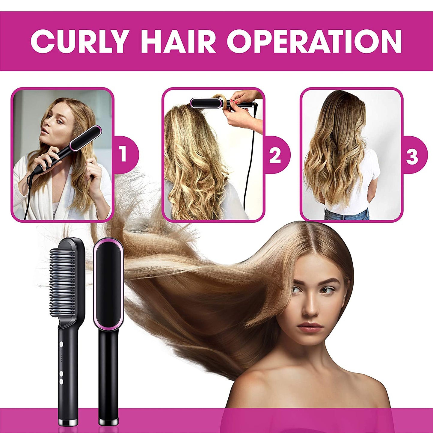 2 in 1 Hair Straightener & Curling Brush ✨