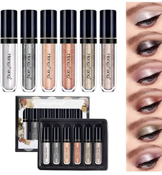 Heng Fang 6-Piece Liquid Glitter Eyeshadow Set – Waterproof & Long-Lasting Sparkle