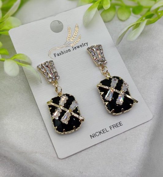 Imported Elegant Black Crystal Earrings With Sparkling Rhinestone Accents –
