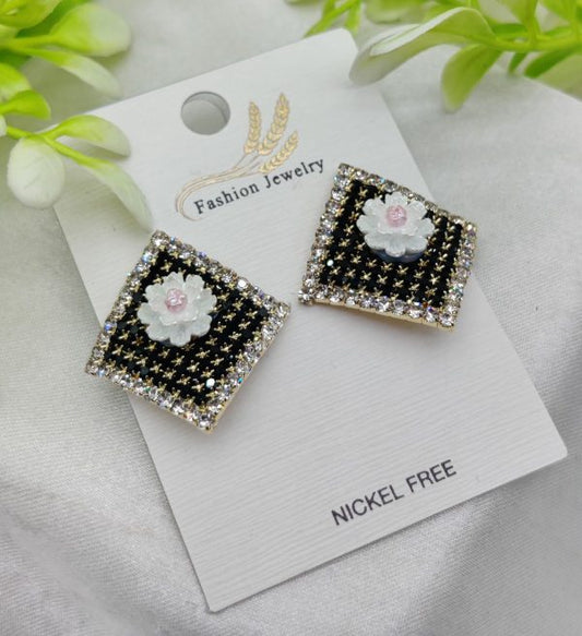 Imported Elegant Floral Stud Earrings With  Rhinestone border for girls