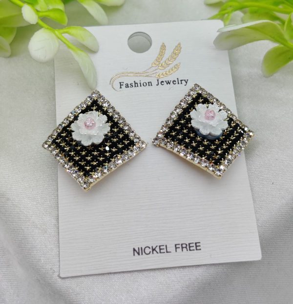 Imported Elegant Floral Stud Earrings With  Rhinestone border for girls