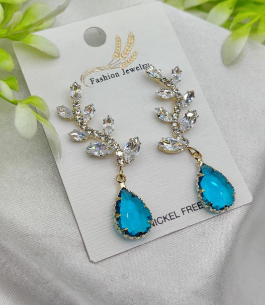 Imported Exquisite Crystal Vine Drop Earrings With Blue Gemstone Accent  for girls