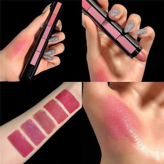 5-in-1 Creamy Matte Lipstick Set – Red, Brown, Nude, Pink & Maroon – Waterproof & Long-Lasting