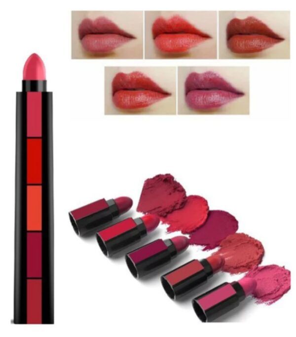 5-in-1 Creamy Matte Lipstick Set – Red, Brown, Nude, Pink & Maroon – Waterproof & Long-Lasting